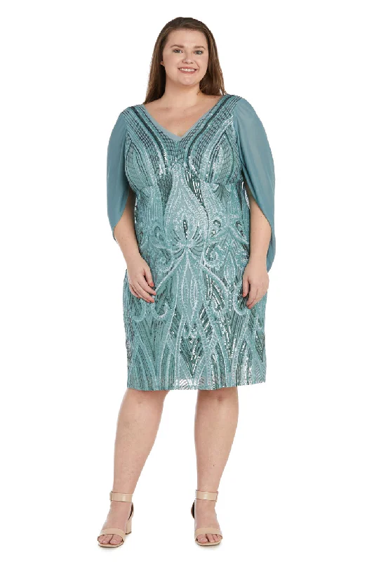 R&M Richards 9422W Sequin Cocktail Cape Plus Size Short Dress