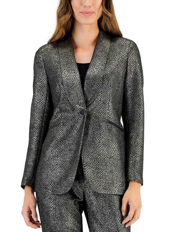 Womens Metallic Suit Separate One-Button Blazer