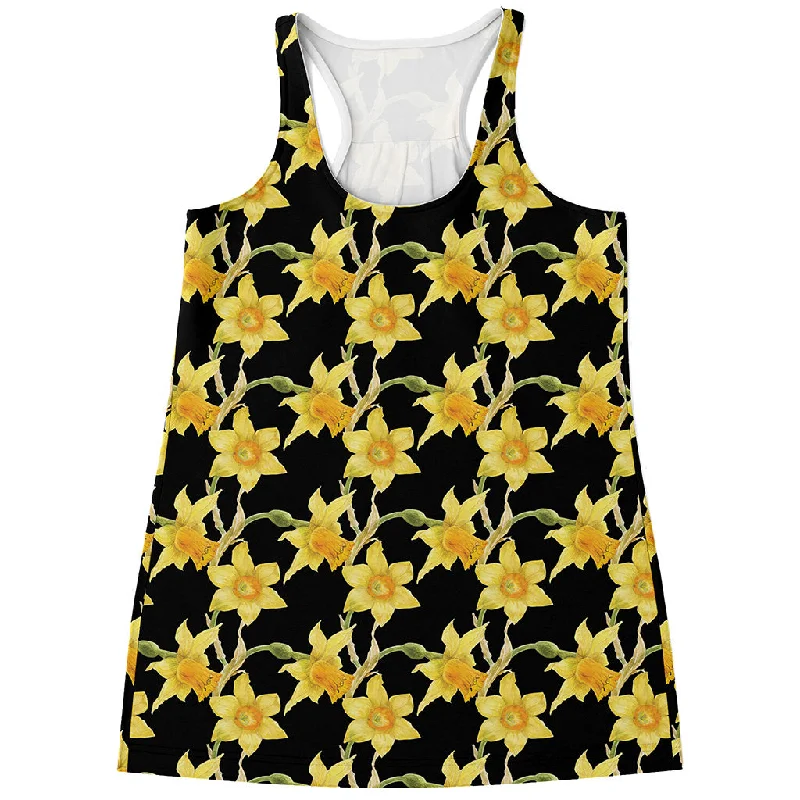 Watercolor Daffodil Flower Pattern Print Women's Racerback Tank Top