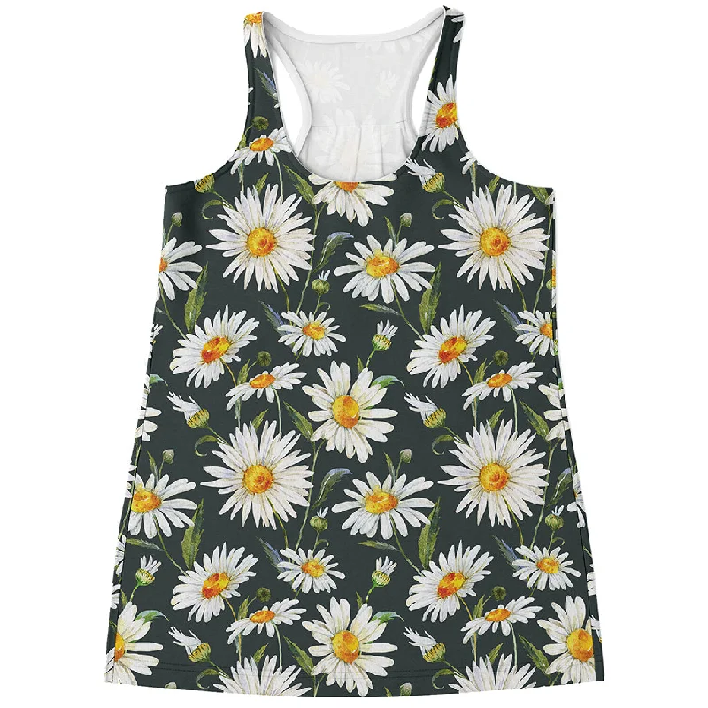 Watercolor Daisy Flower Pattern Print Women's Racerback Tank Top