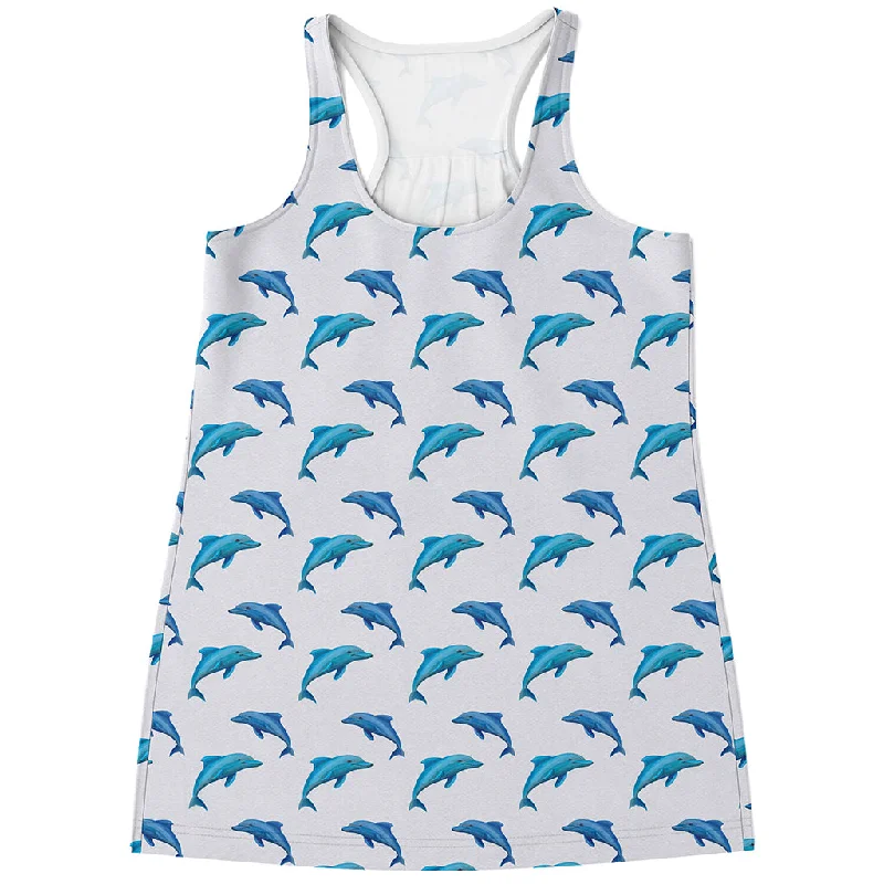 Watercolor Dolphin Pattern Print Women's Racerback Tank Top