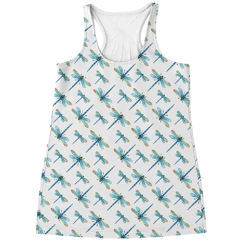 Watercolor Dragonfly Pattern Print Women's Racerback Tank Top