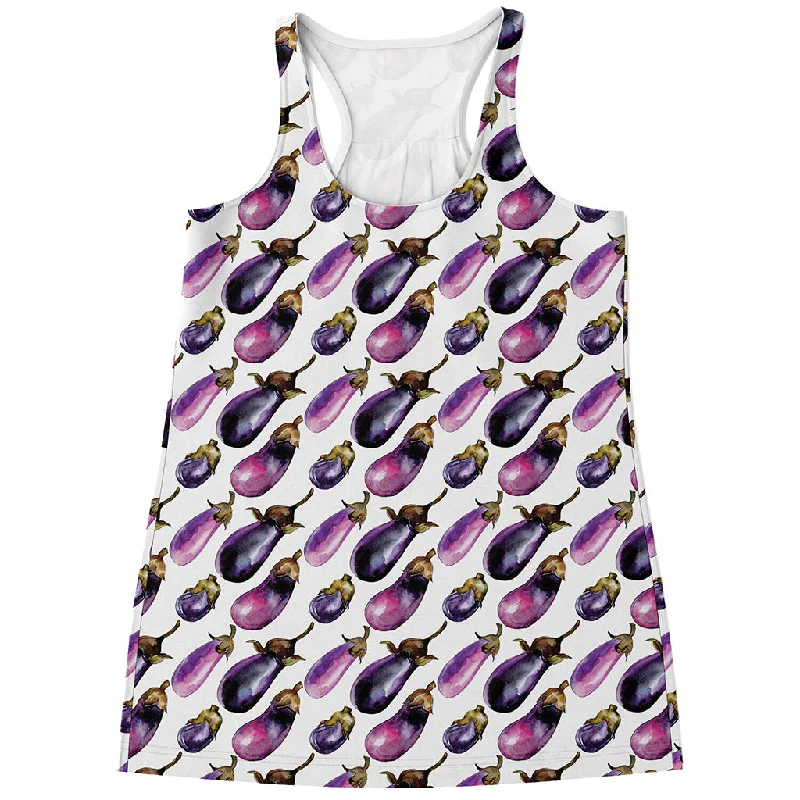 Watercolor Eggplant Pattern Print Women's Racerback Tank Top