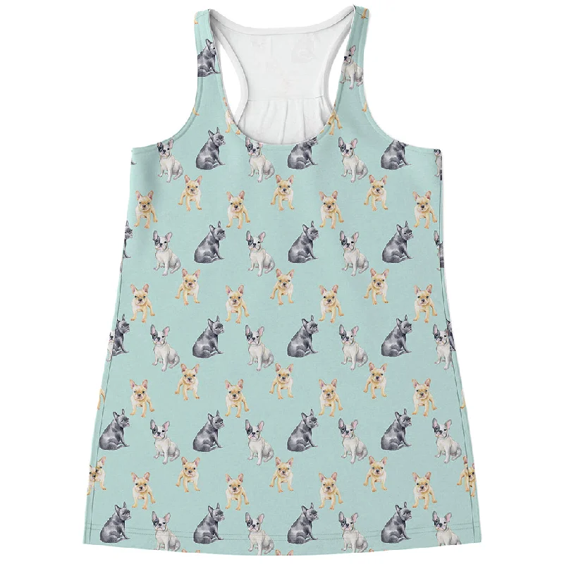 Watercolor French Bulldog Pattern Print Women's Racerback Tank Top