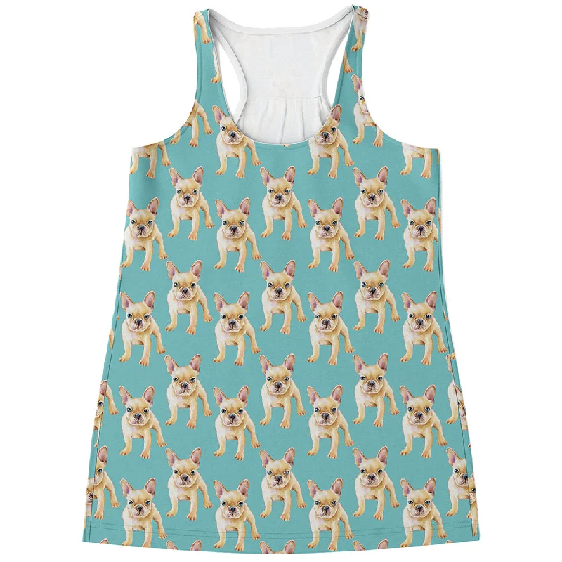 Watercolor French Bulldog Puppy Print Women's Racerback Tank Top