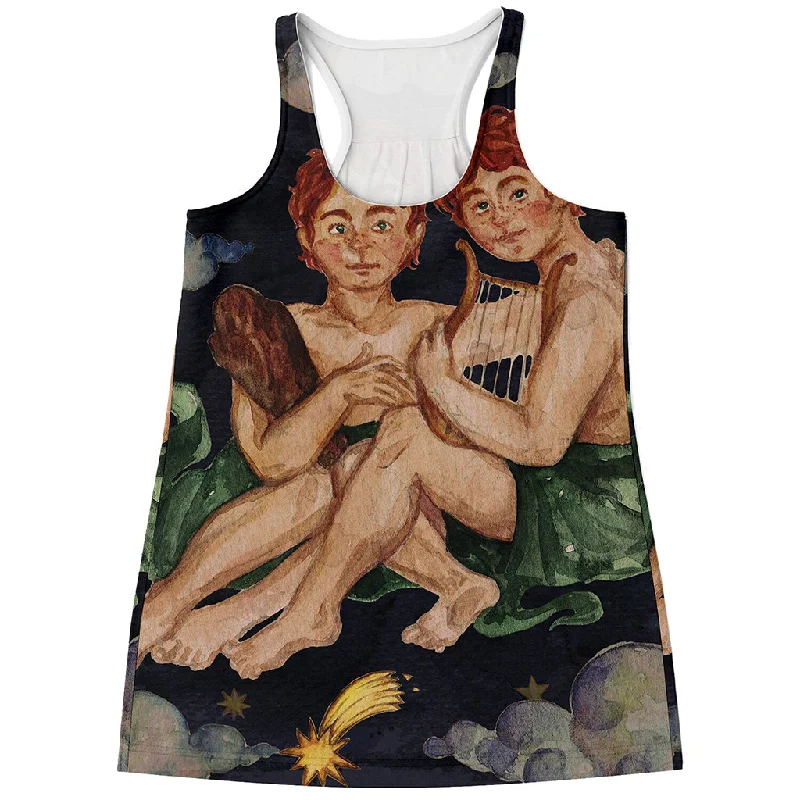 Watercolor Gemini Zodiac Sign Print Women's Racerback Tank Top