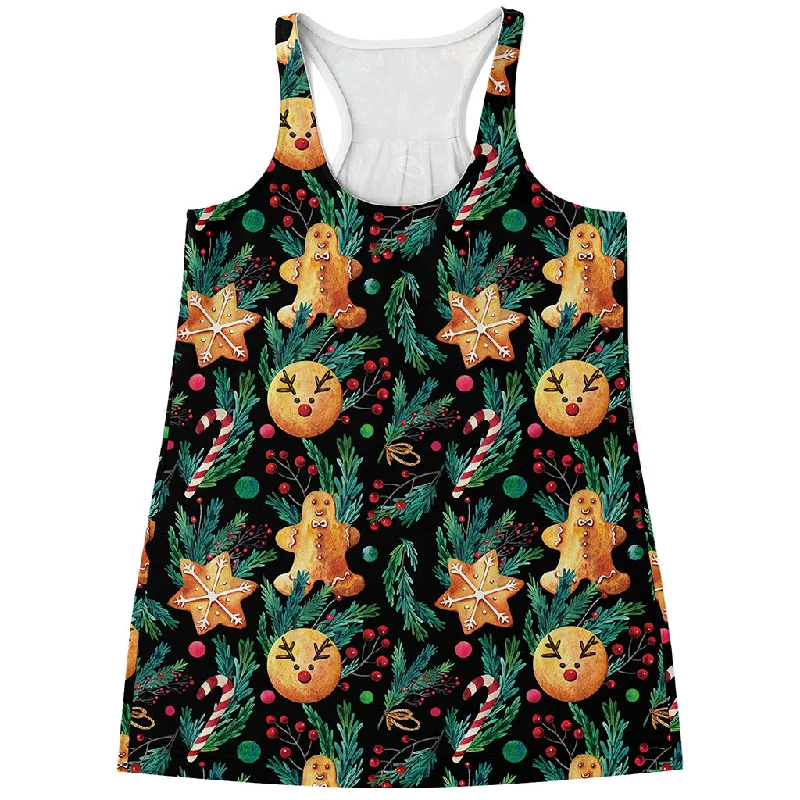 Watercolor Gingerbread Pattern Print Women's Racerback Tank Top