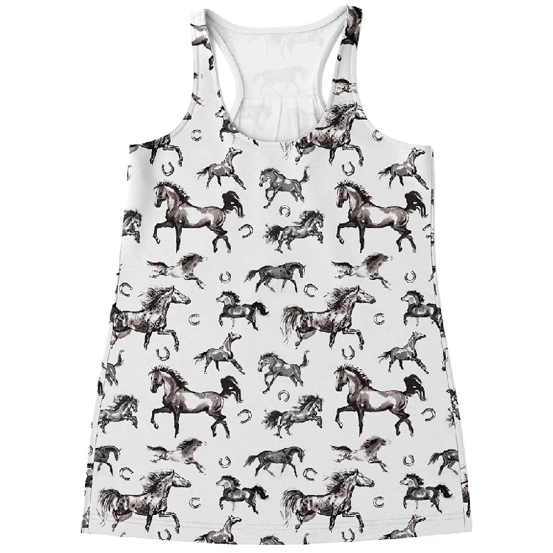 Watercolor Horse Pattern Print Women's Racerback Tank Top