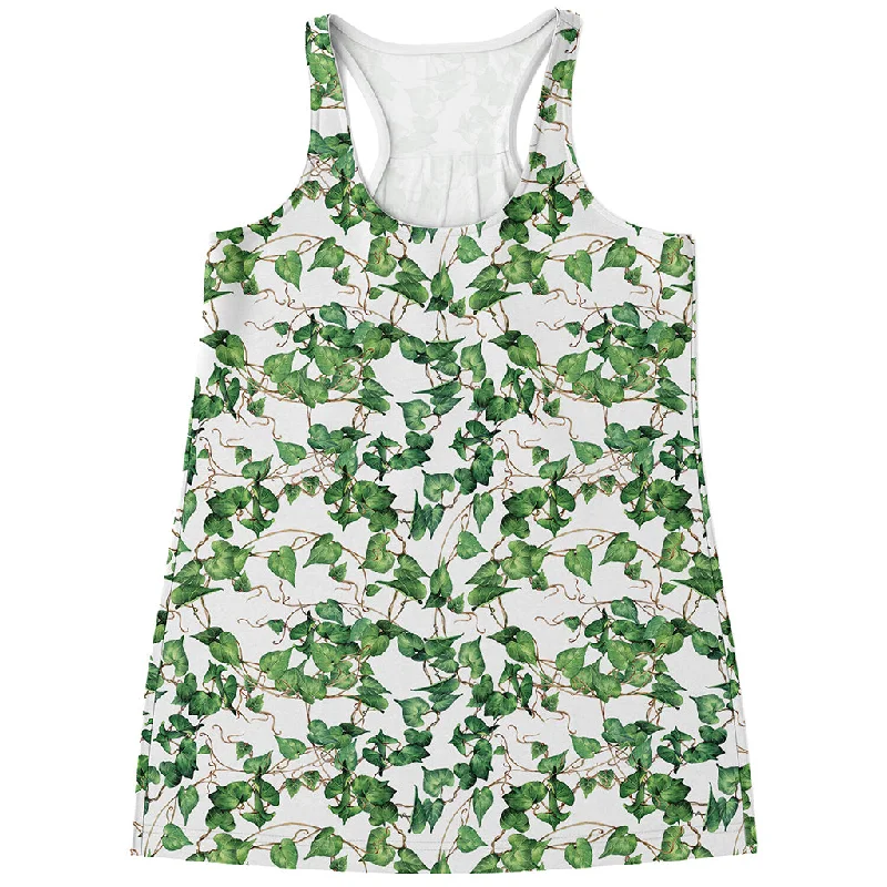 Watercolor Ivy Leaf Pattern Print Women's Racerback Tank Top