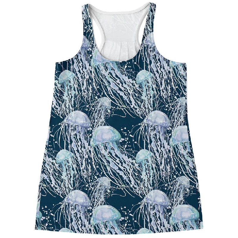 Watercolor Jellyfish Pattern Print Women's Racerback Tank Top