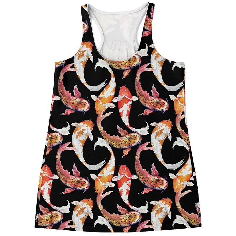 Watercolor Koi Carp Fish Pattern Print Women's Racerback Tank Top