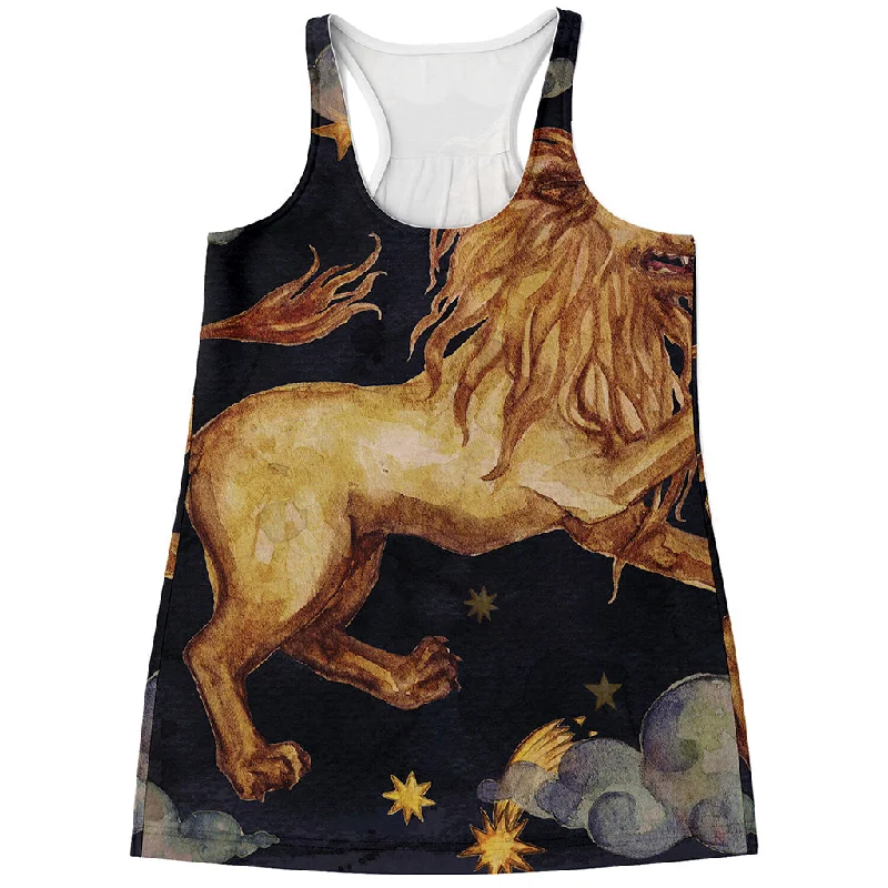 Watercolor Leo Zodiac Sign Print Women's Racerback Tank Top