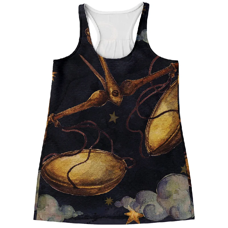 Watercolor Libra Zodiac Sign Print Women's Racerback Tank Top