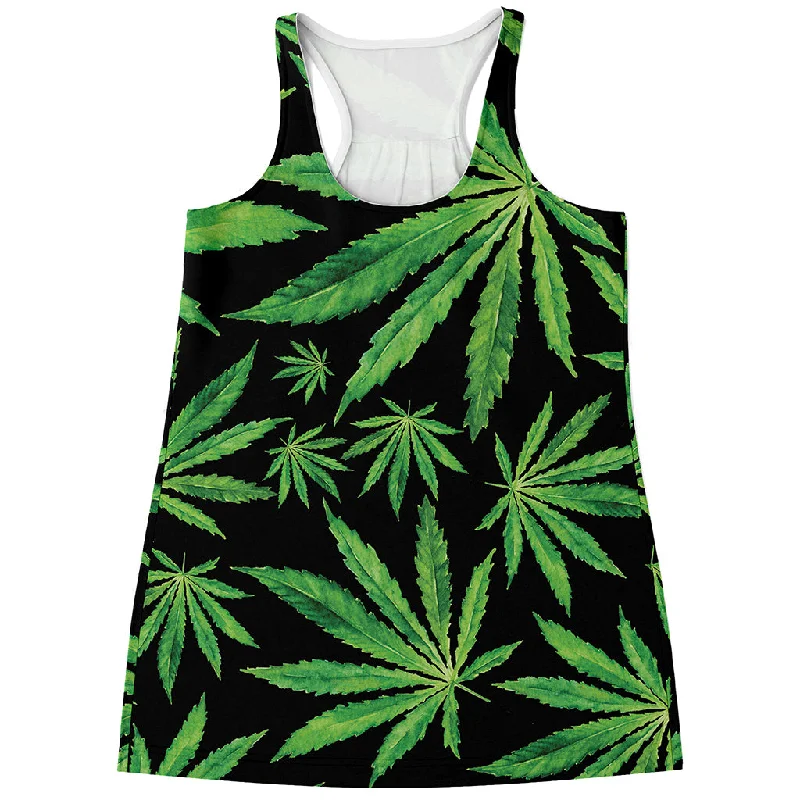 Watercolor Marijuana Leaf Pattern Print Women's Racerback Tank Top