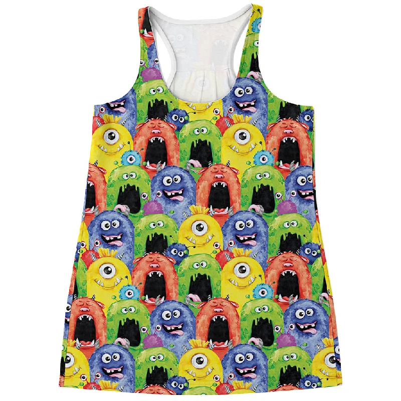 Watercolor Monster Pattern Print Women's Racerback Tank Top