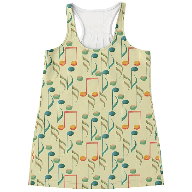 Watercolor Music Notes Pattern Print Women's Racerback Tank Top