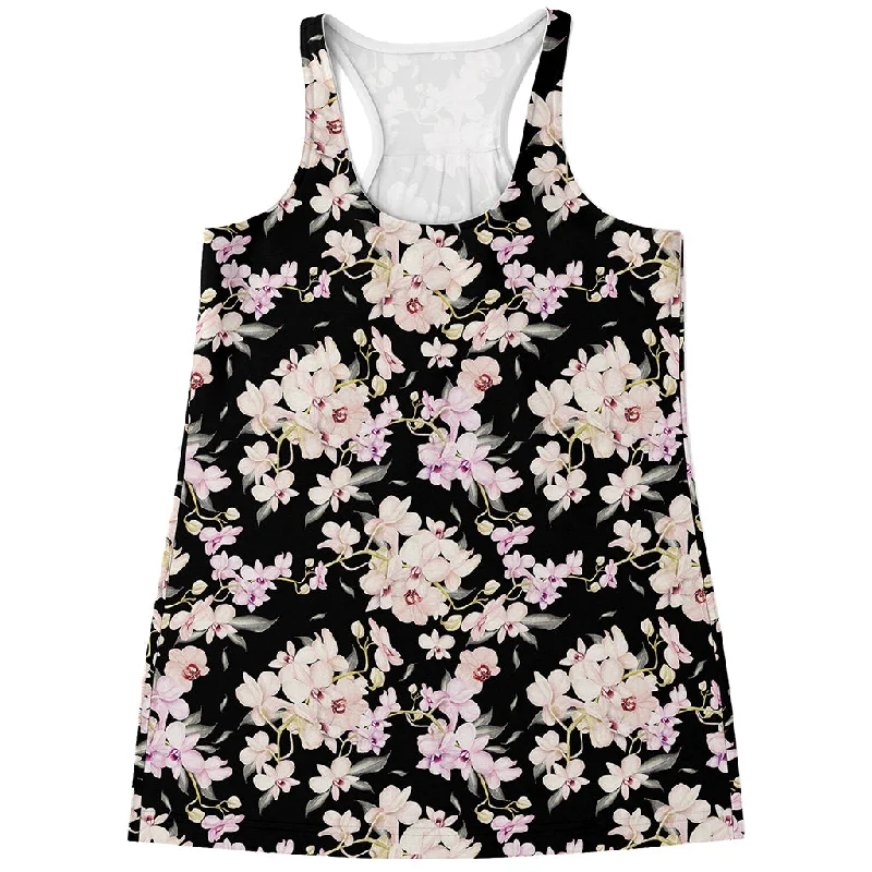 Watercolor Orchid Flower Pattern Print Women's Racerback Tank Top