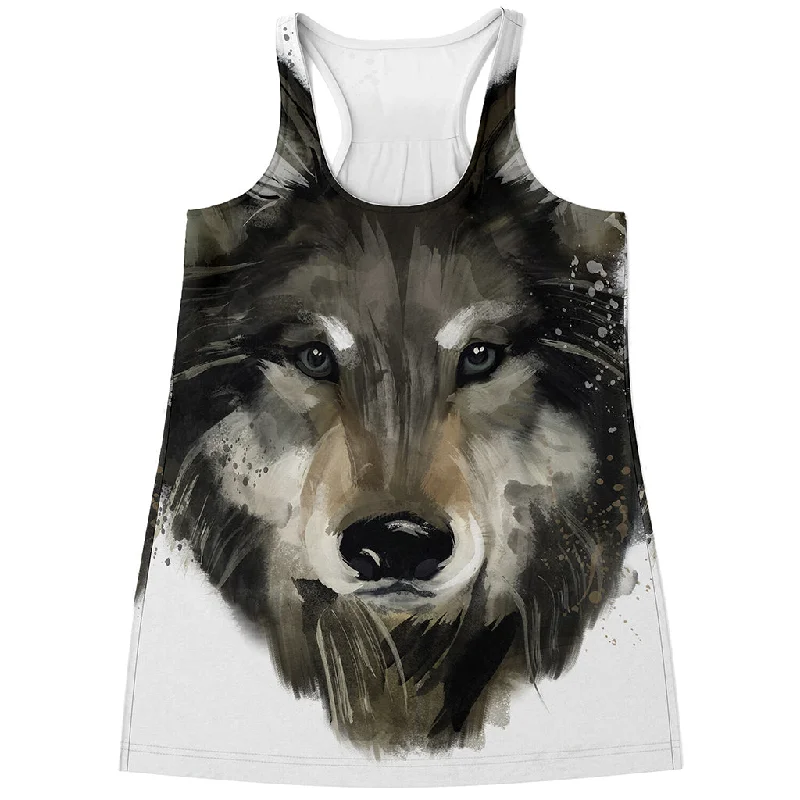 Watercolor Painting Wolf Print Women's Racerback Tank Top