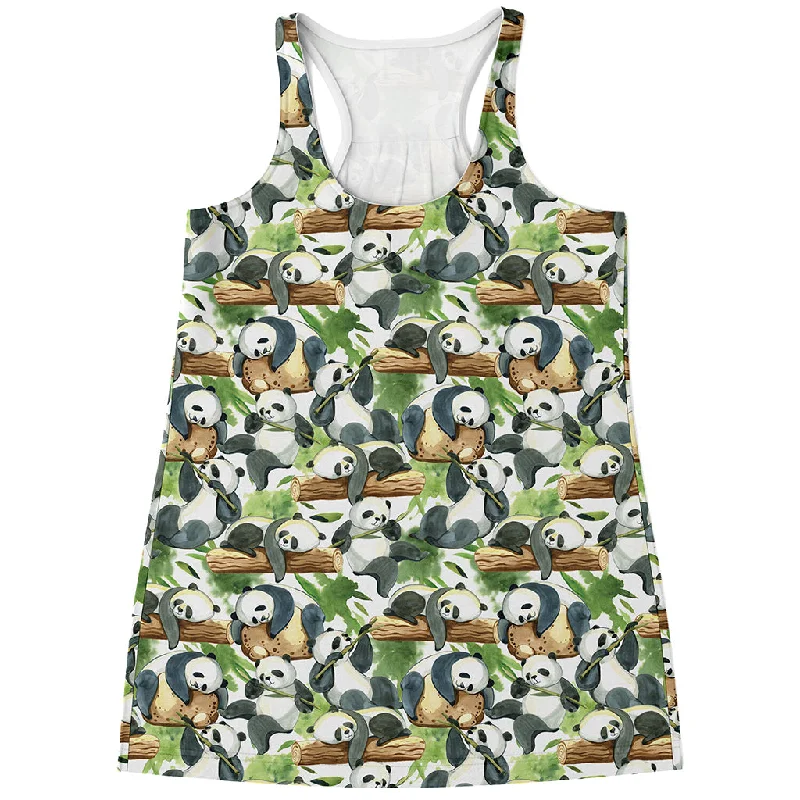 Watercolor Panda Bear Pattern Print Women's Racerback Tank Top