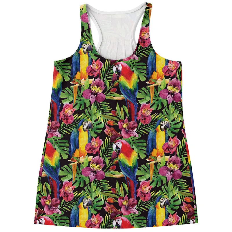 Watercolor Parrot Pattern Print Women's Racerback Tank Top