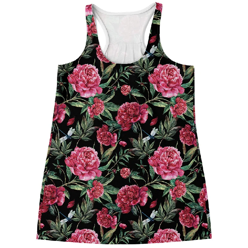 Watercolor Peony Pattern Print Women's Racerback Tank Top