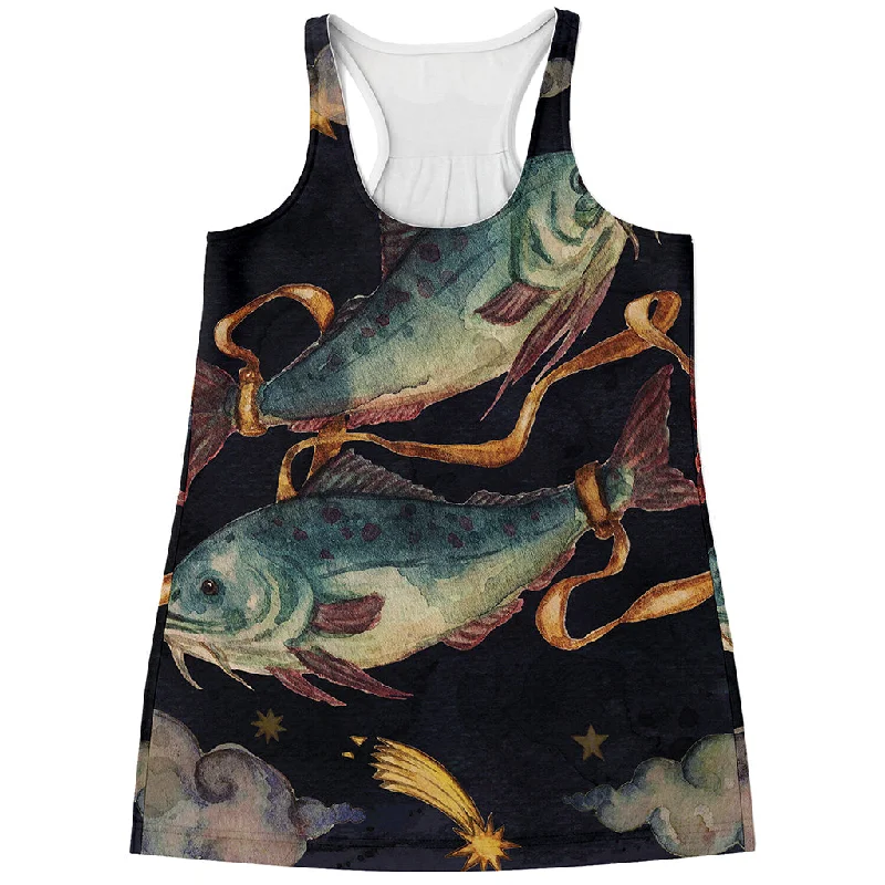 Watercolor Pisces Zodiac Sign Print Women's Racerback Tank Top