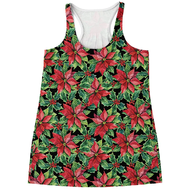 Watercolor Poinsettia Pattern Print Women's Racerback Tank Top