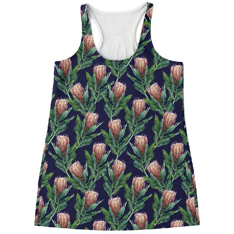 Watercolor Protea Pattern Print Women's Racerback Tank Top