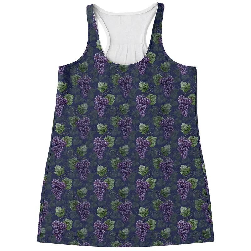 Watercolor Purple Grapes Pattern Print Women's Racerback Tank Top