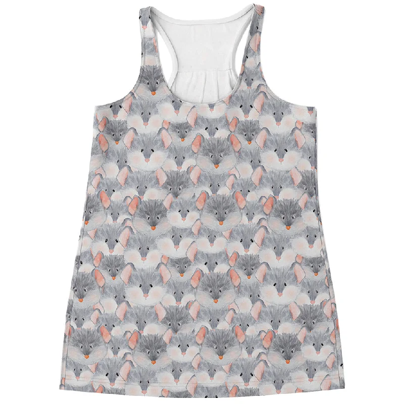 Watercolor Rat Pattern Print Women's Racerback Tank Top