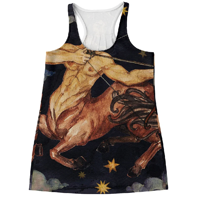 Watercolor Sagittarius Zodiac Sign Print Women's Racerback Tank Top