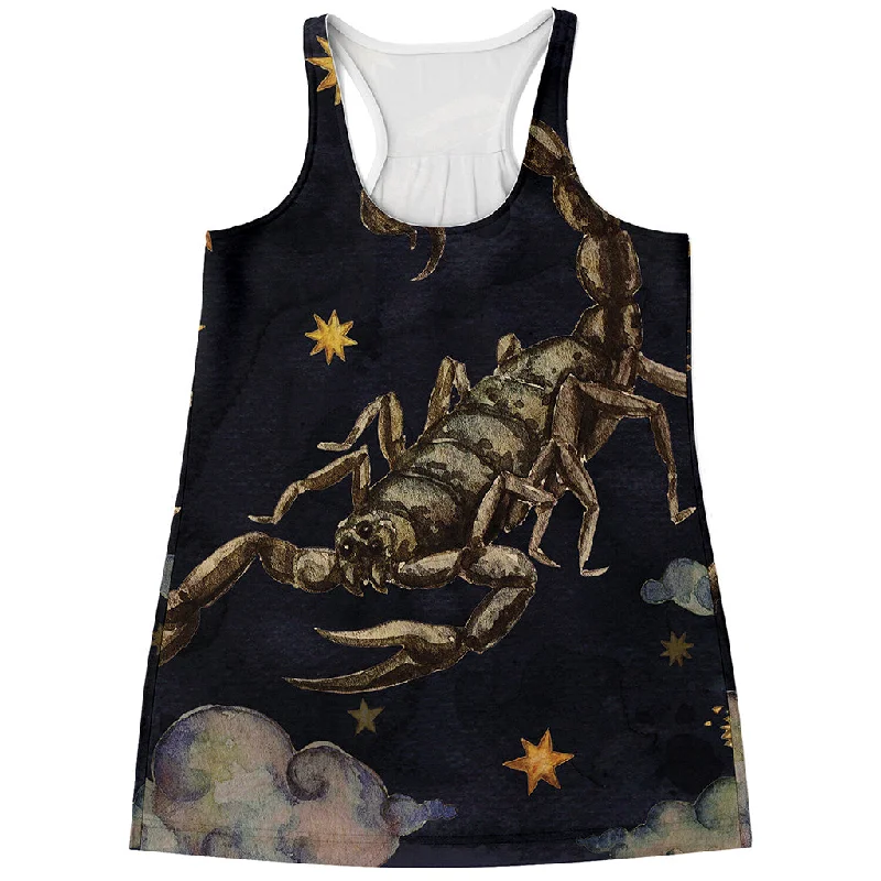 Watercolor Scorpio Zodiac Sign Print Women's Racerback Tank Top