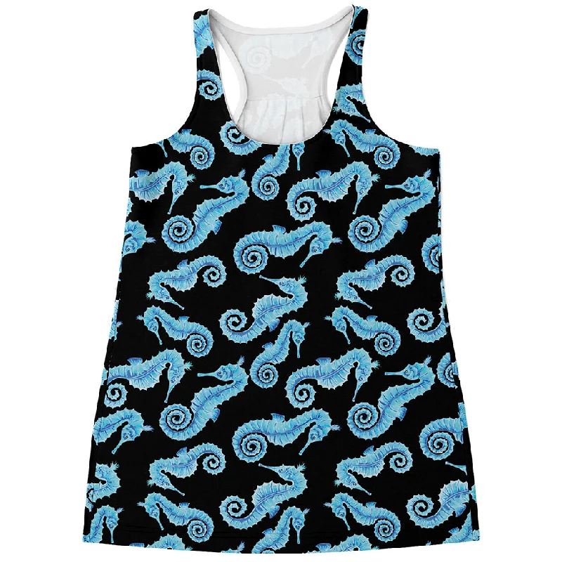 Watercolor Seahorse Pattern Print Women's Racerback Tank Top