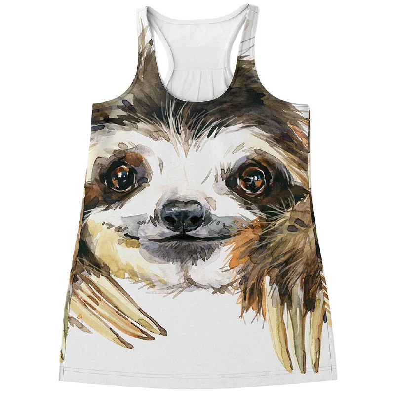 Watercolor Sloth Print Women's Racerback Tank Top