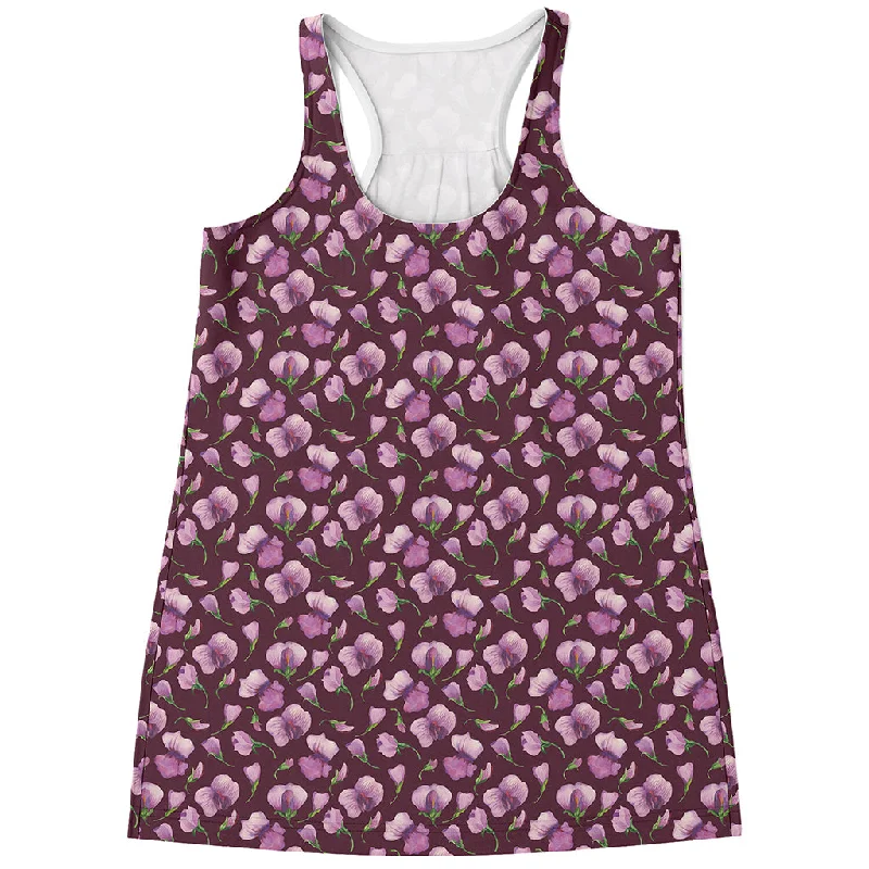 Watercolor Sweet Pea Pattern Print Women's Racerback Tank Top