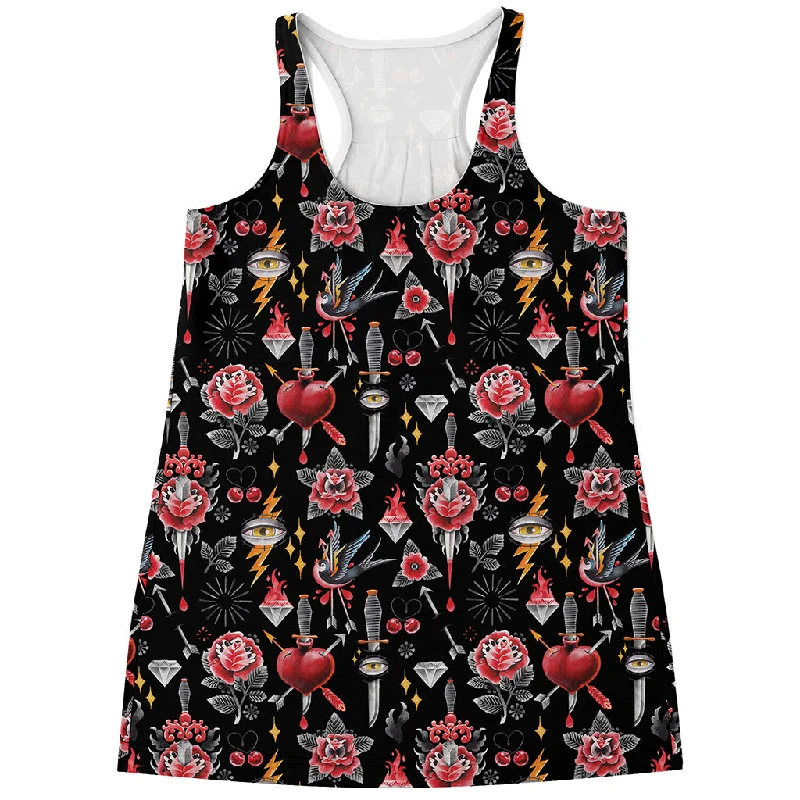 Watercolor Tattoo Print Women's Racerback Tank Top