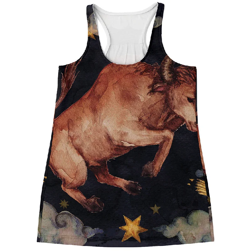 Watercolor Taurus Zodiac Sign Print Women's Racerback Tank Top