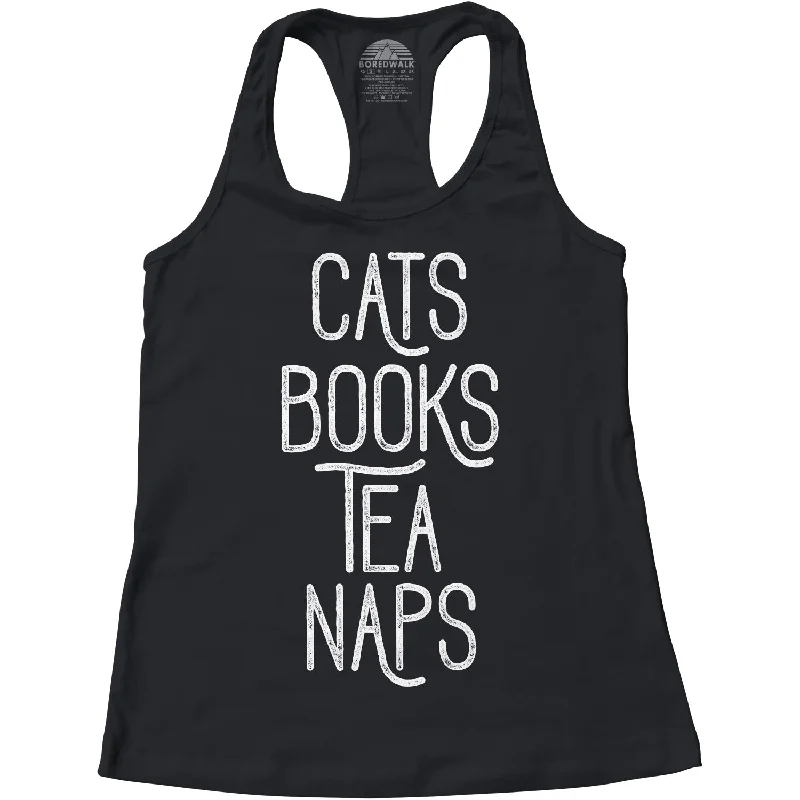 Women's Cats Book Tea Naps Racerback Tank Top